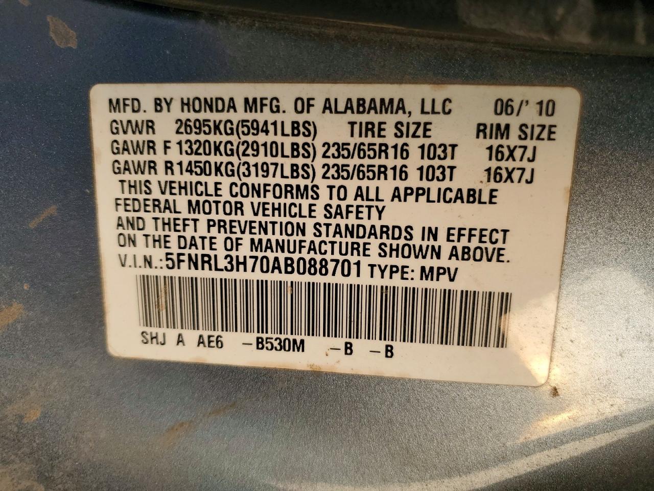 2010 HONDA ODYSSEY EXL photo 13