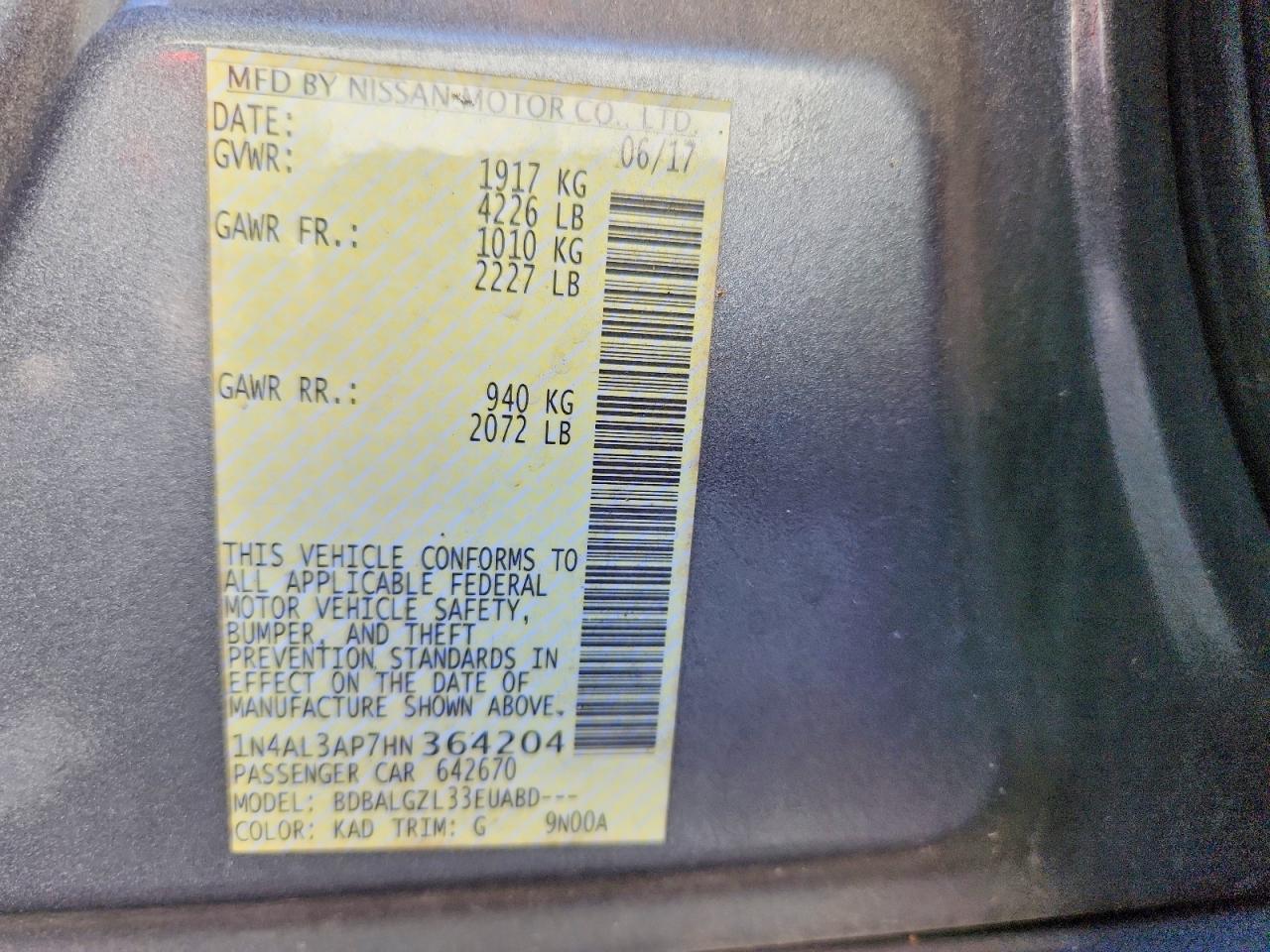 2017 NISSAN ALTIMA 2.5 photo 12