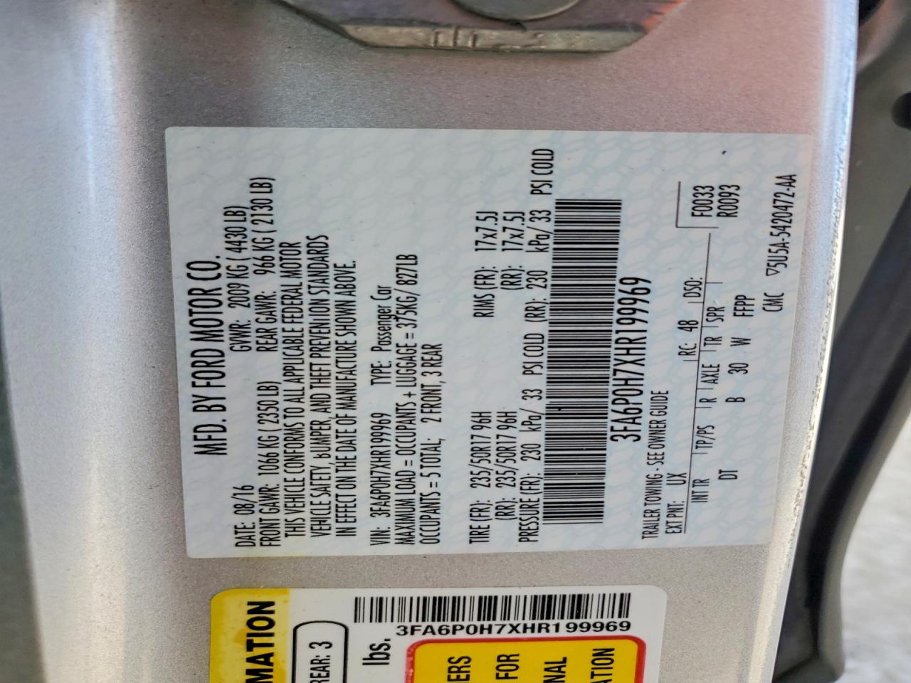 2017 FORD FUSION SE photo 12