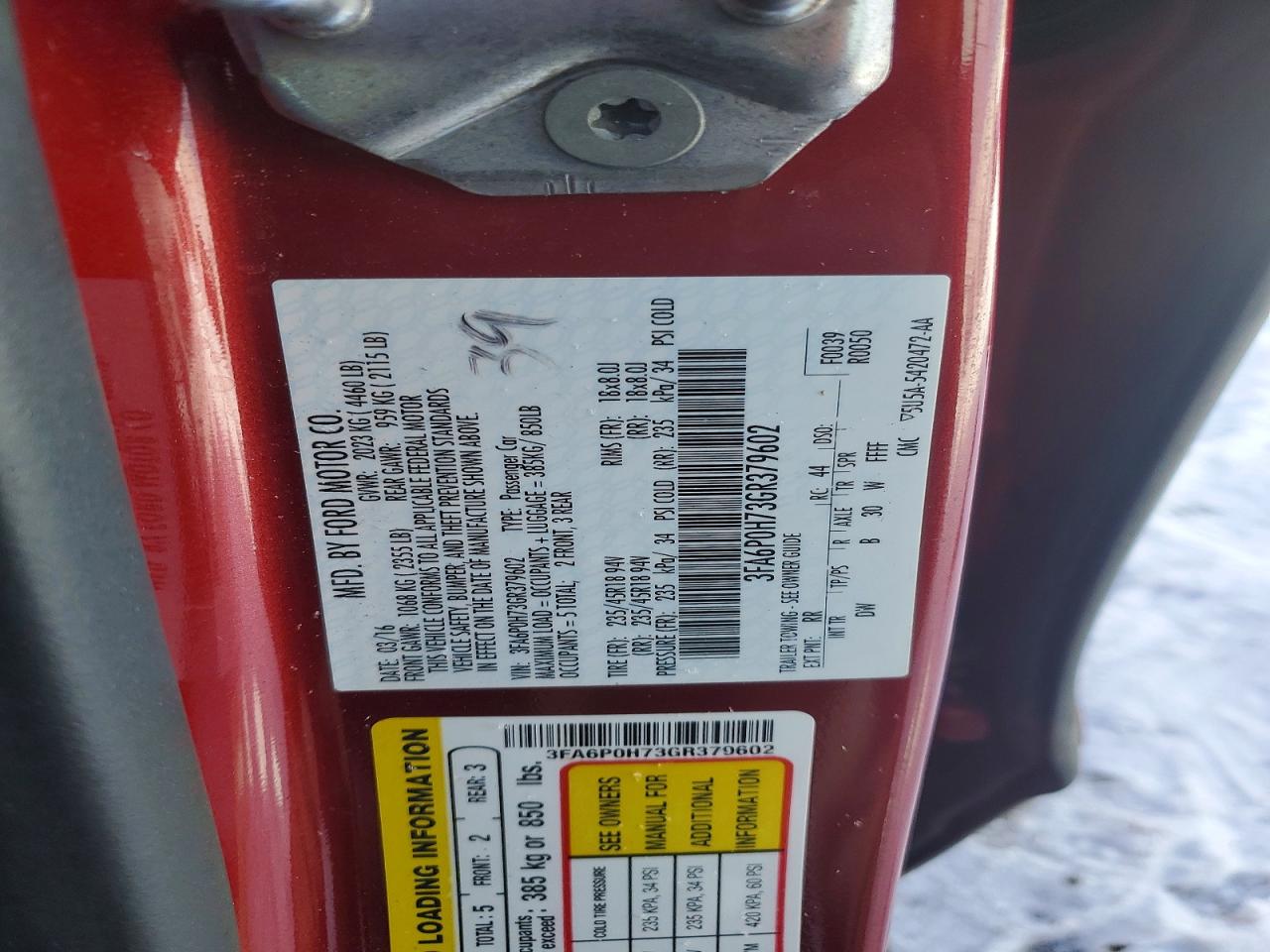 2016 FORD FUSION SE photo 13