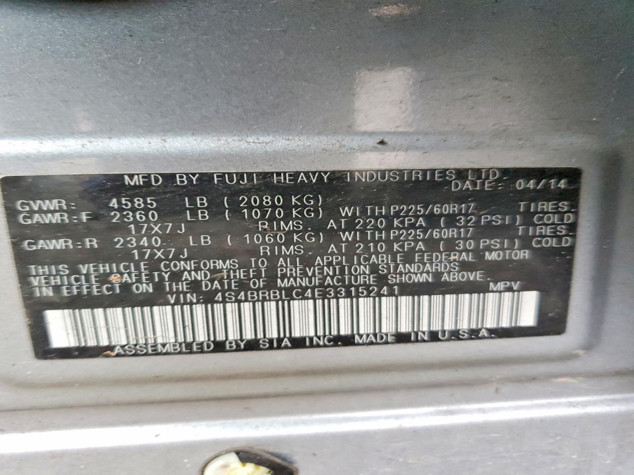 2014 SUBARU OUTBACK 2.5I LIMITED photo 12