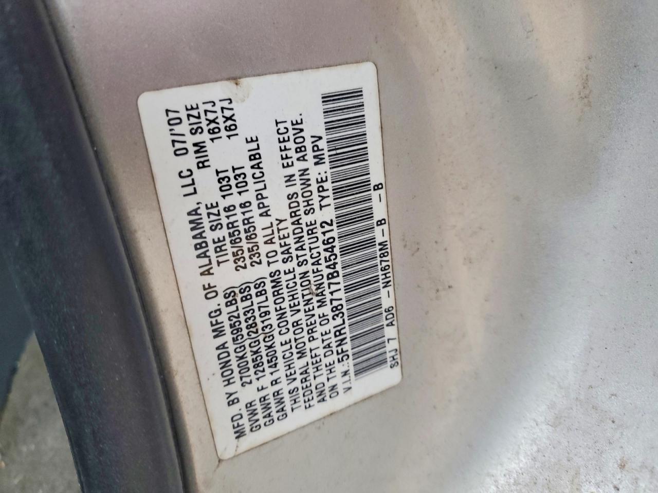 2007 HONDA ODYSSEY EXL photo 13