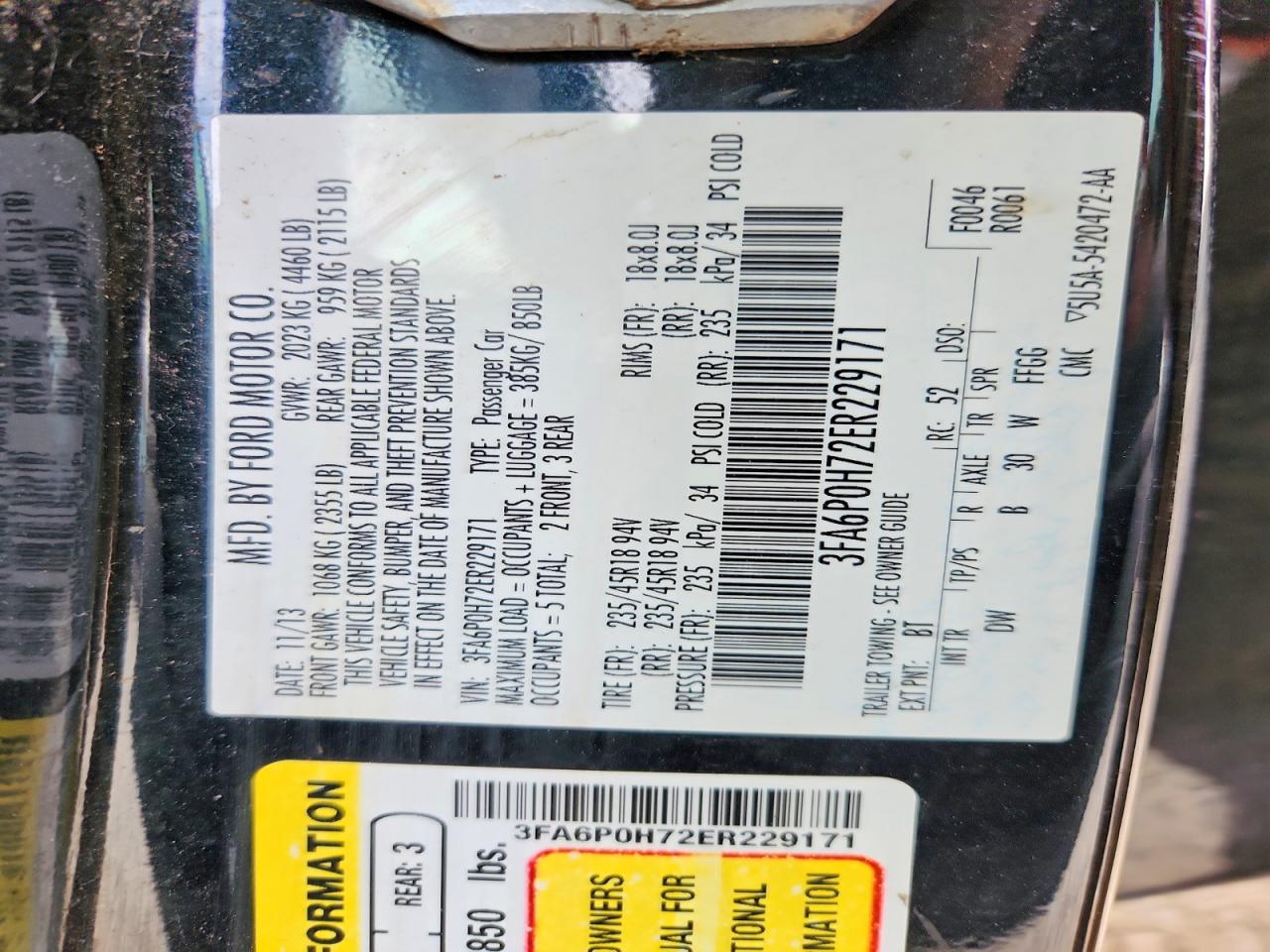 2014 FORD FUSION SE photo 12