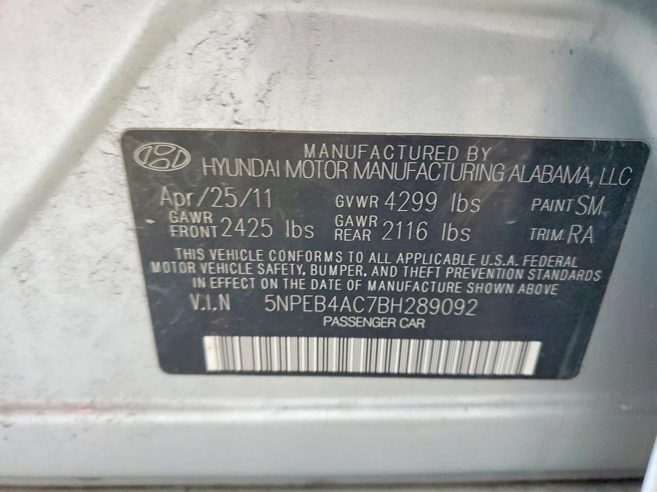 2011 HYUNDAI SONATA GLS photo 12