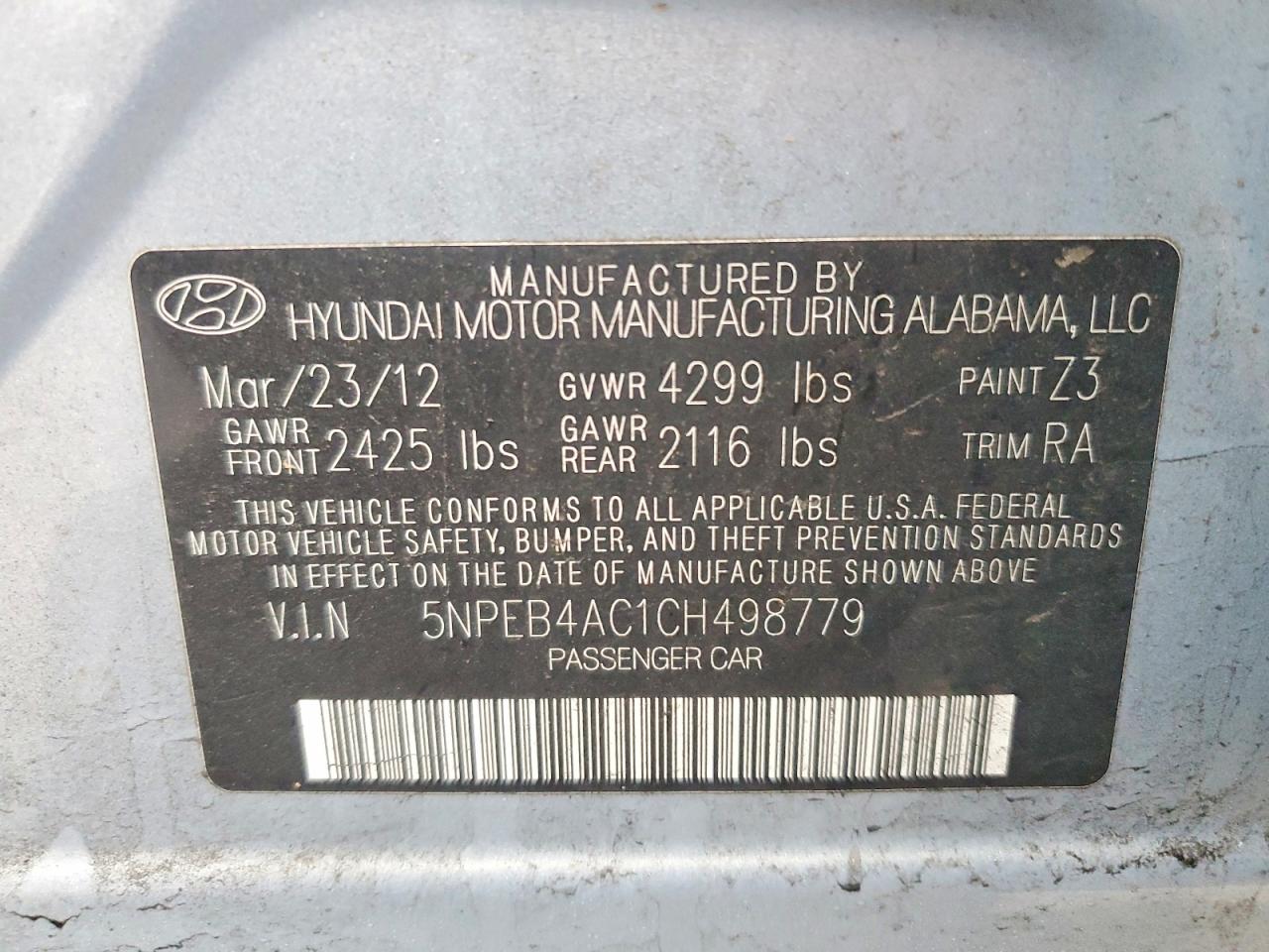 2012 HYUNDAI SONATA GLS photo 13