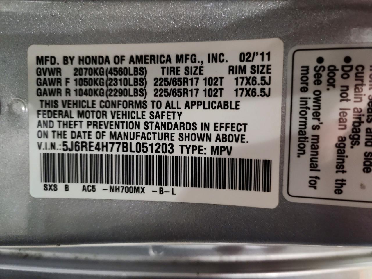 2011 HONDA CR-V EXL photo 13