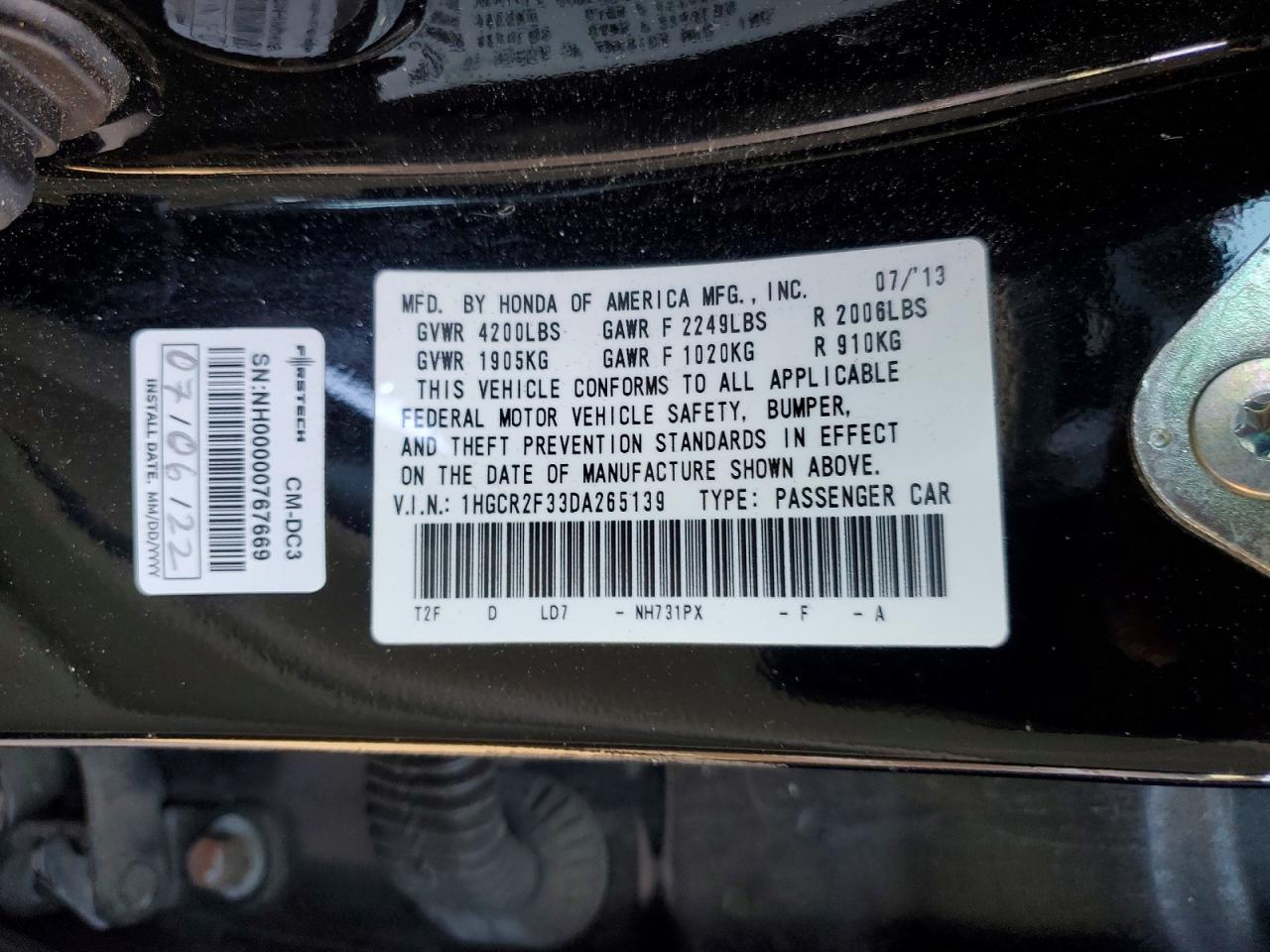 2013 HONDA ACCORD LX photo 13