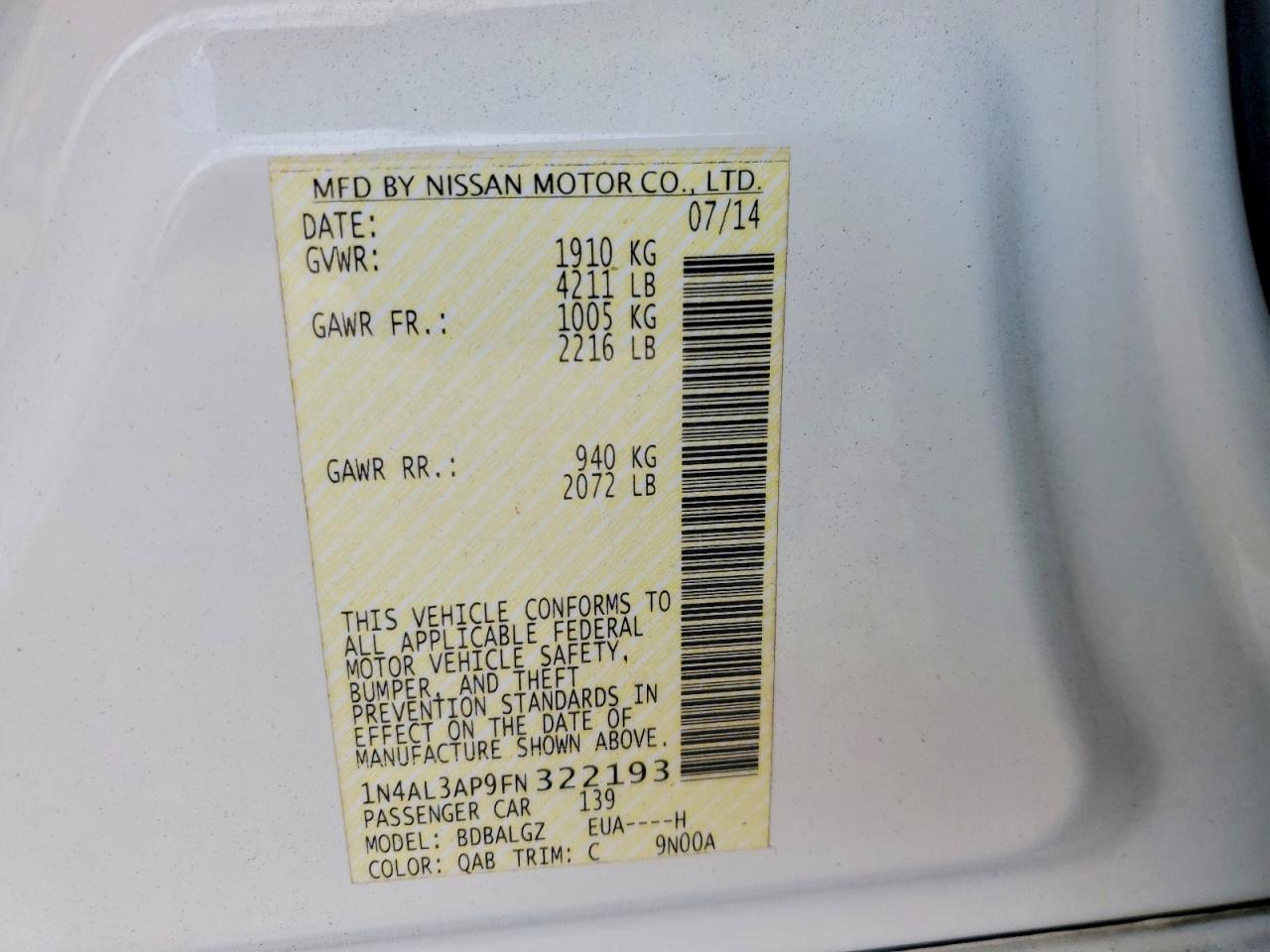 2015 NISSAN ALTIMA 2.5 photo 12
