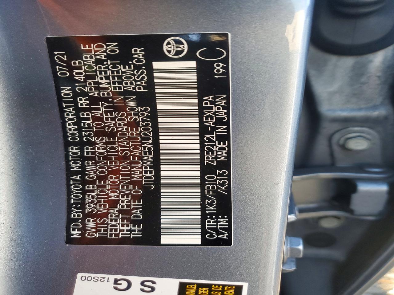 2022 TOYOTA COROLLA LE photo 12