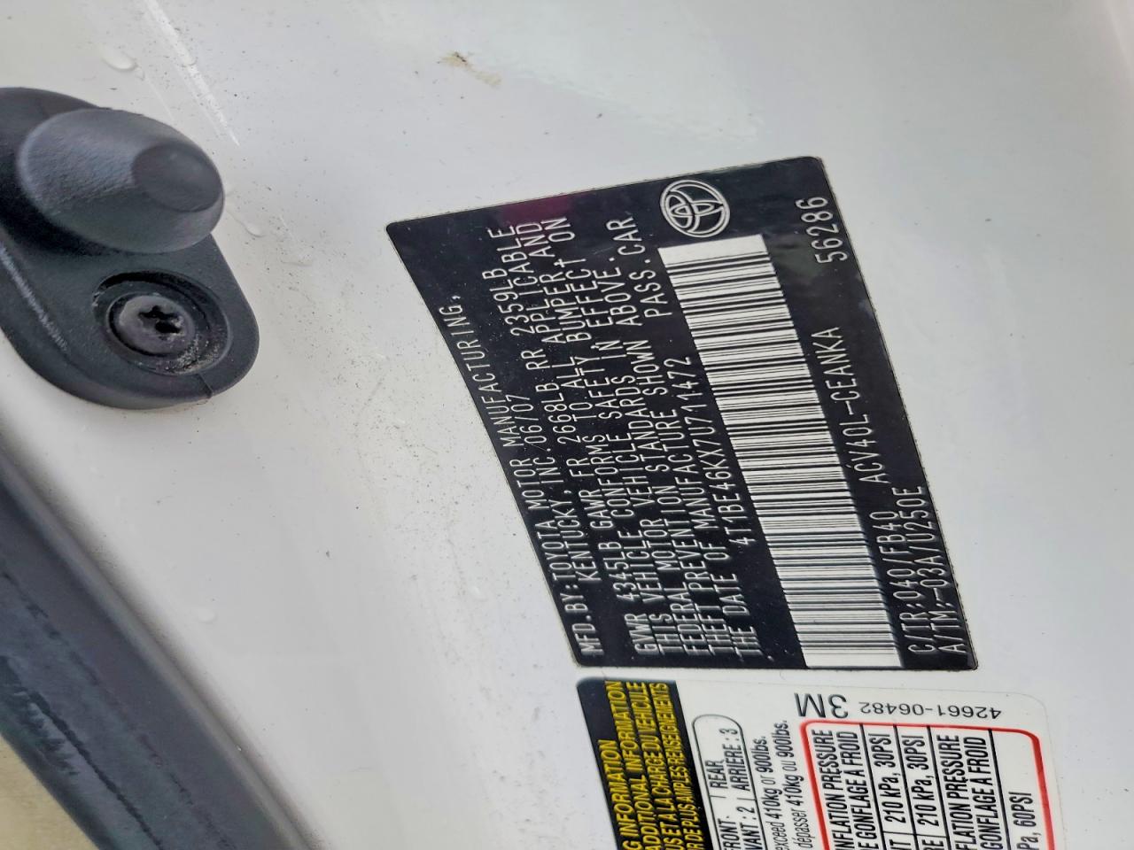 2007 TOYOTA CAMRY LE photo 12