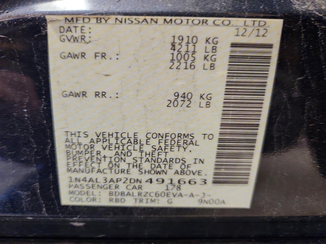 2013 NISSAN ALTIMA 2.5 photo 12