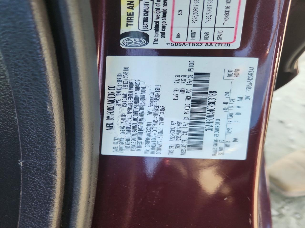 2012 FORD FUSION SE photo 13