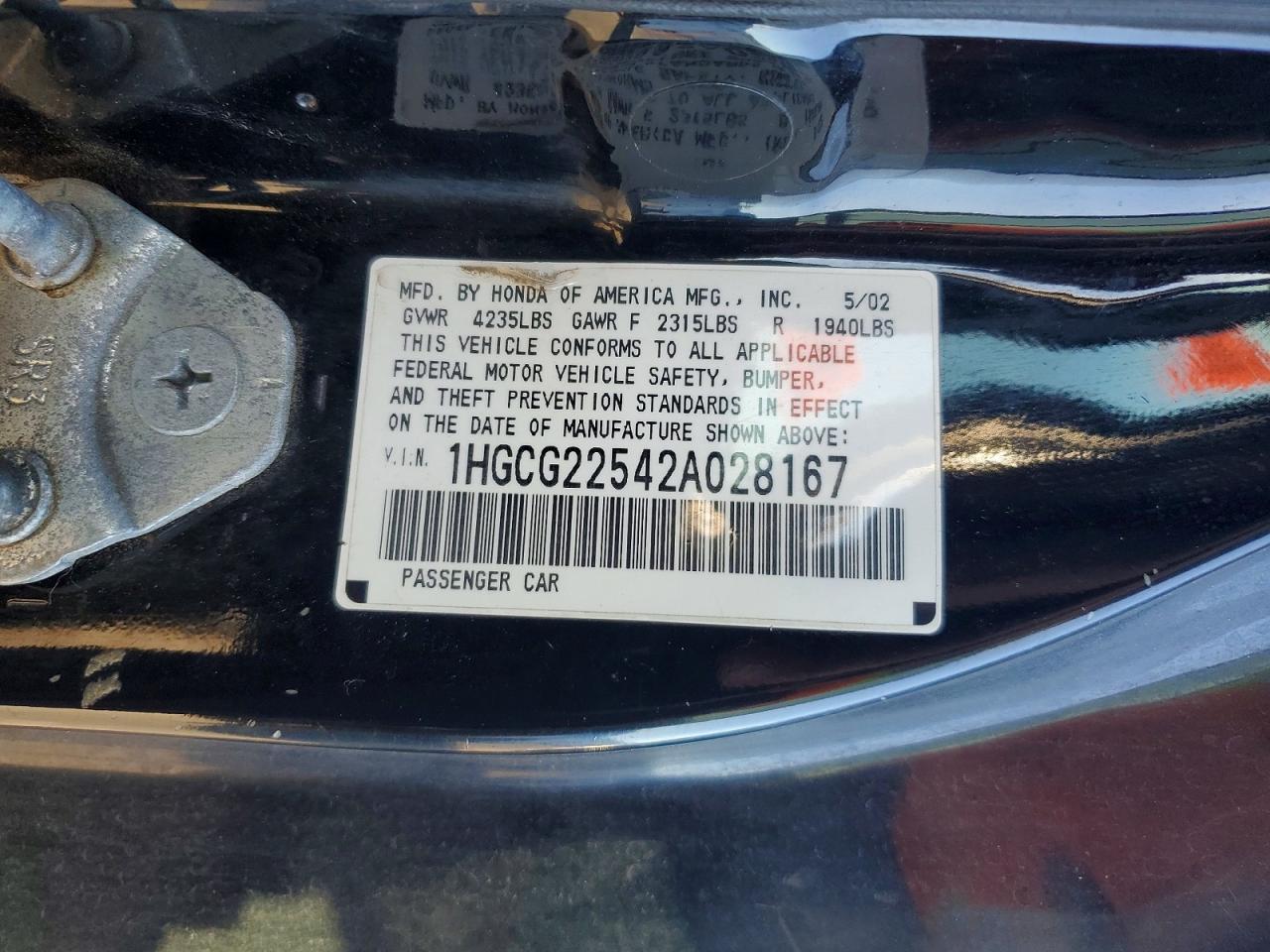 2002 HONDA ACCORD EX photo 12