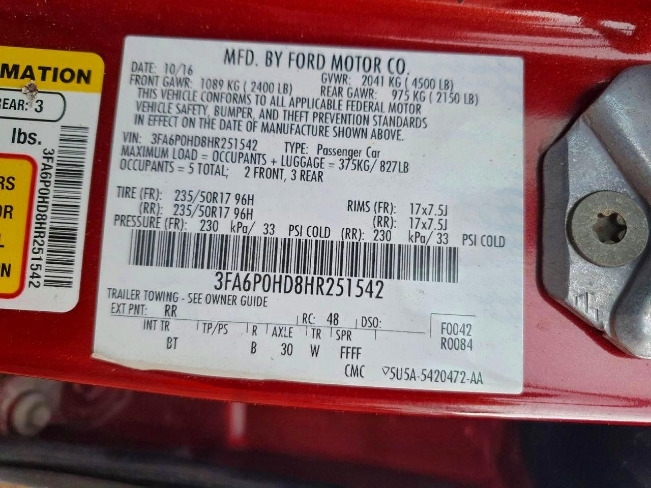 2017 FORD FUSION SE photo 12