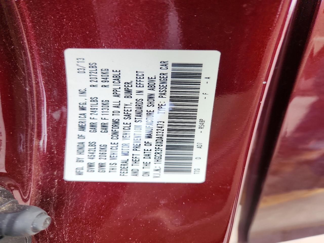 2013 HONDA ACCORD EXL photo 12