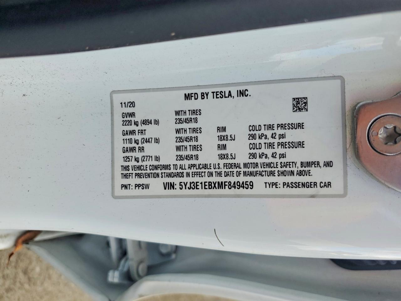 2021 TESLA MODEL 3 photo 12