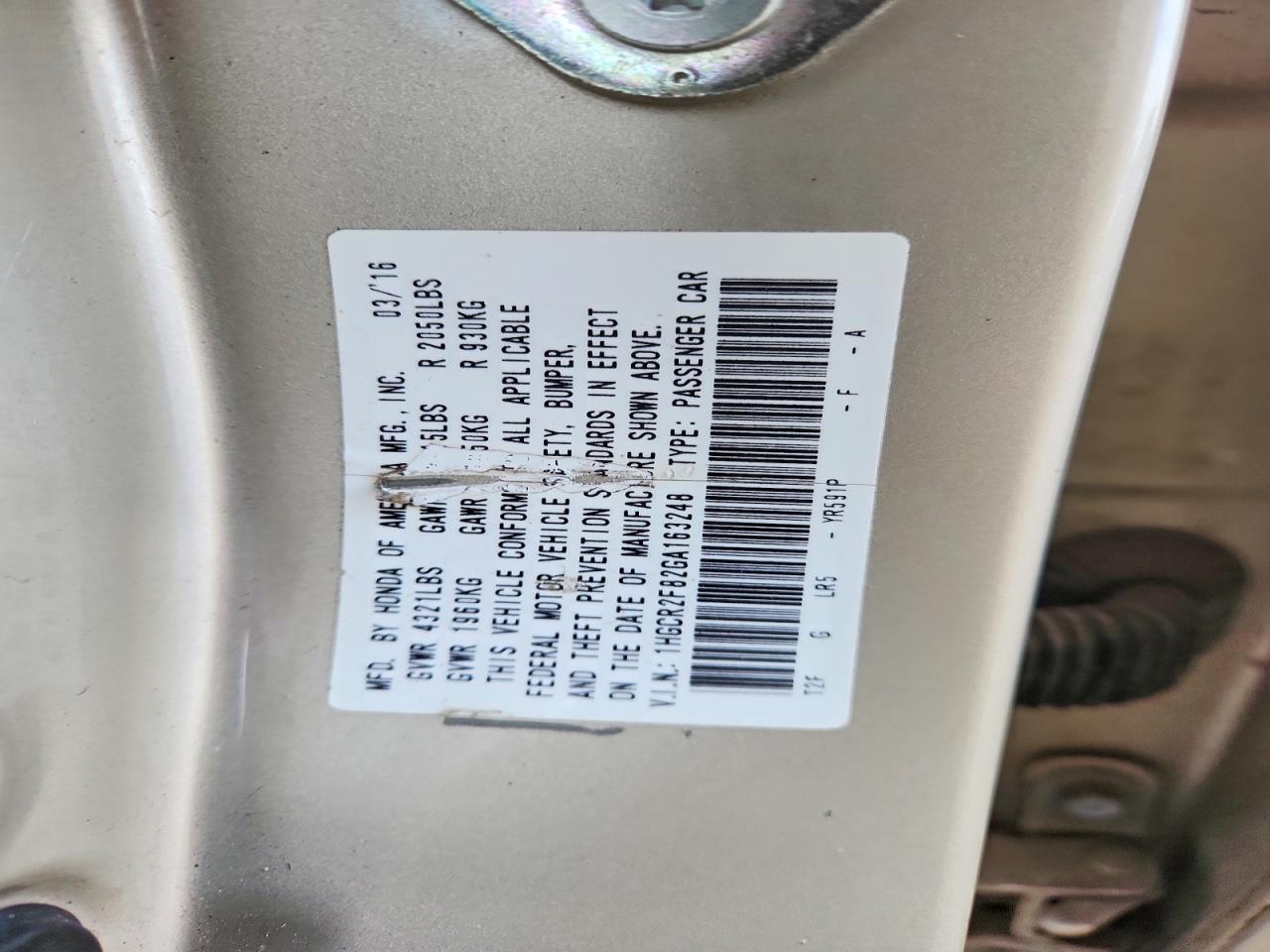 2016 HONDA ACCORD EXL photo 12