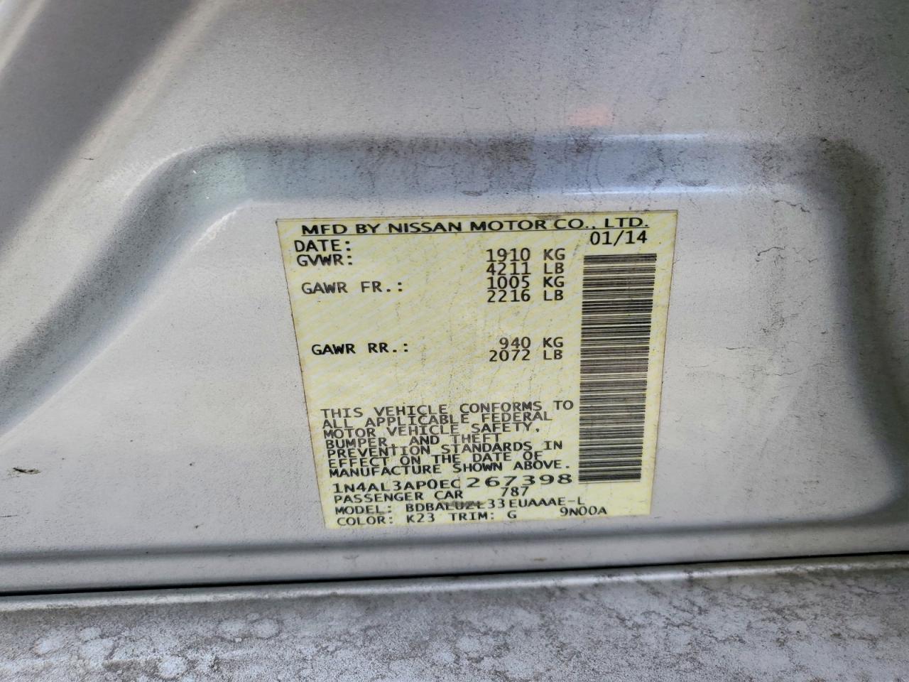 2014 NISSAN ALTIMA 2.5 photo 12