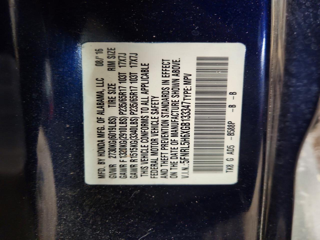 2016 HONDA ODYSSEY EXL photo 13