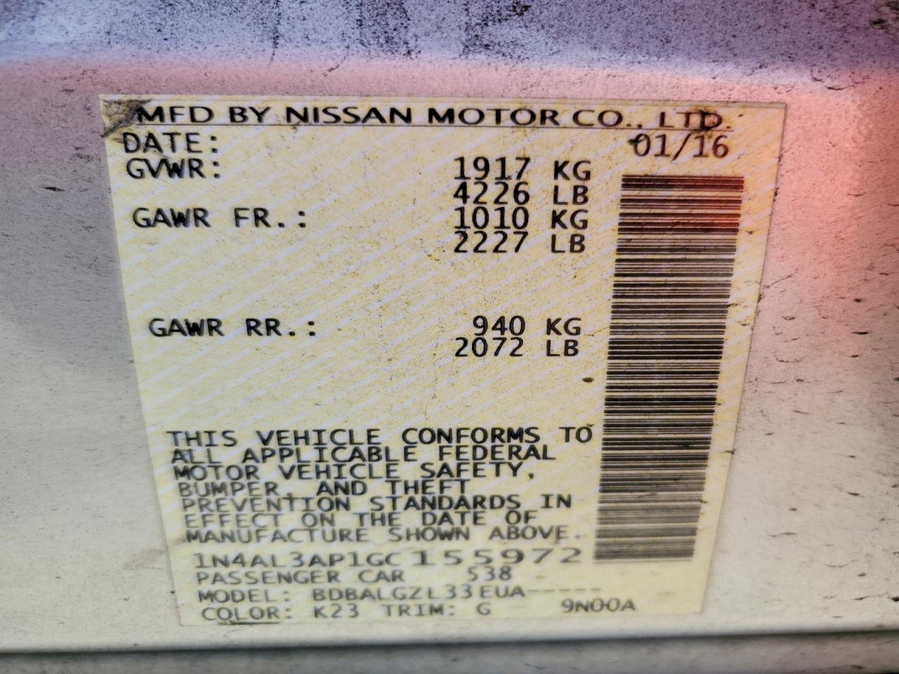 2016 NISSAN ALTIMA 2.5 photo 12