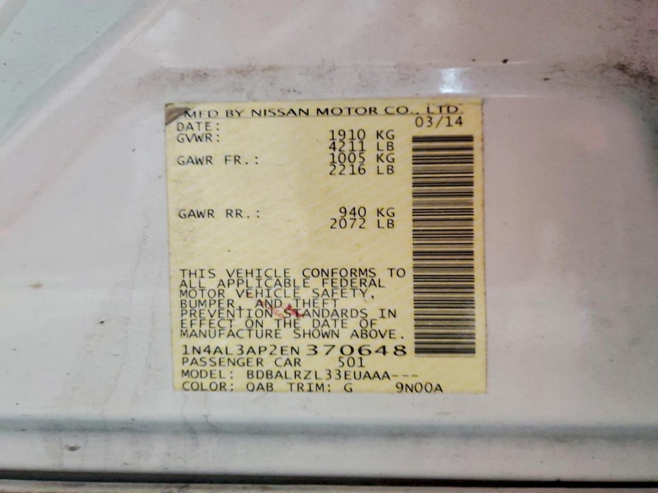 2014 NISSAN ALTIMA 2.5 photo 13
