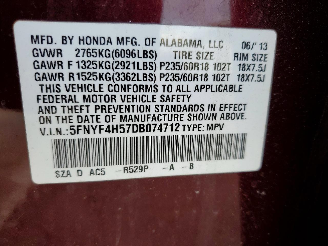 2013 HONDA PILOT EXL photo 13