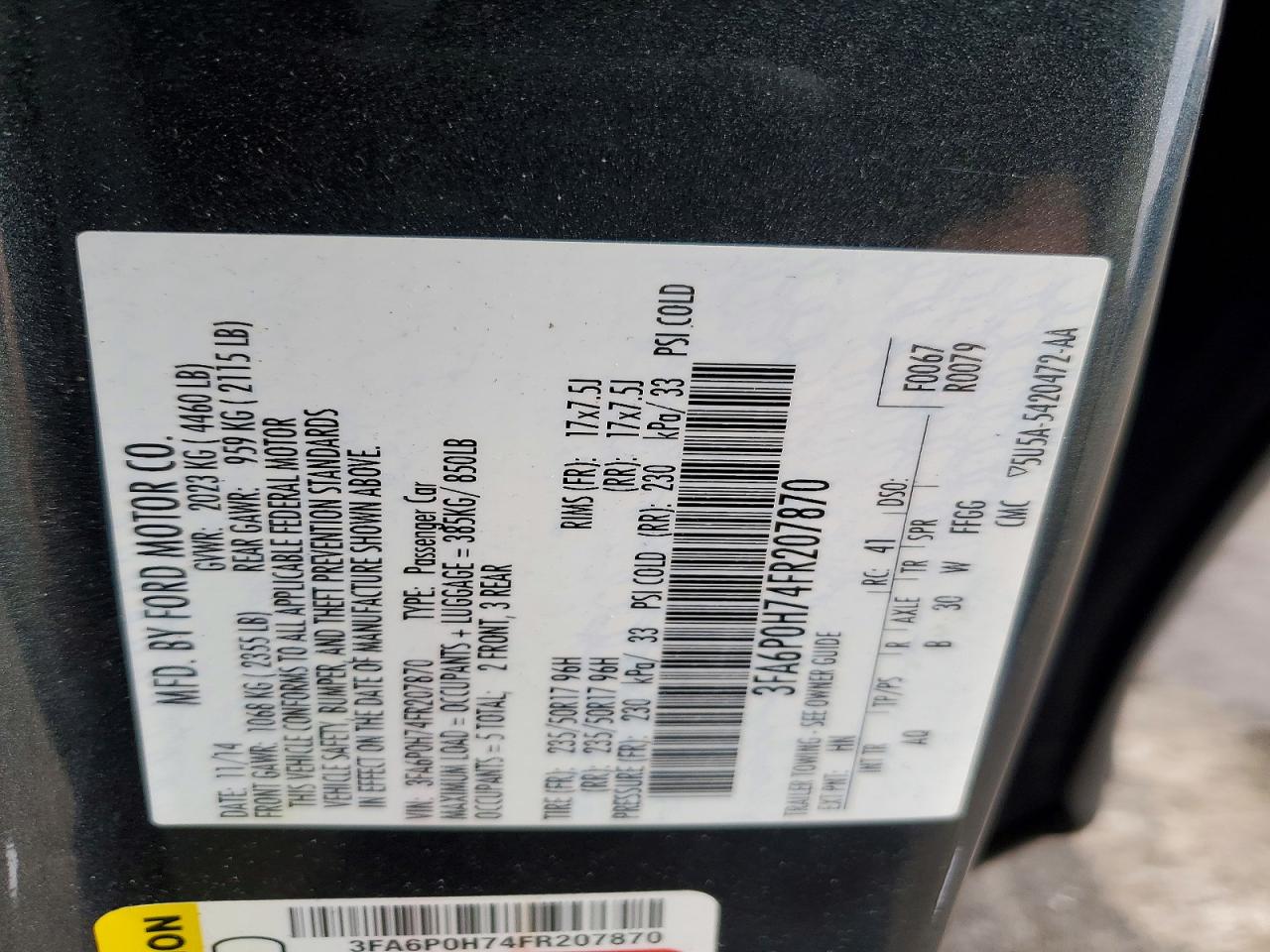 2015 FORD FUSION SE photo 12