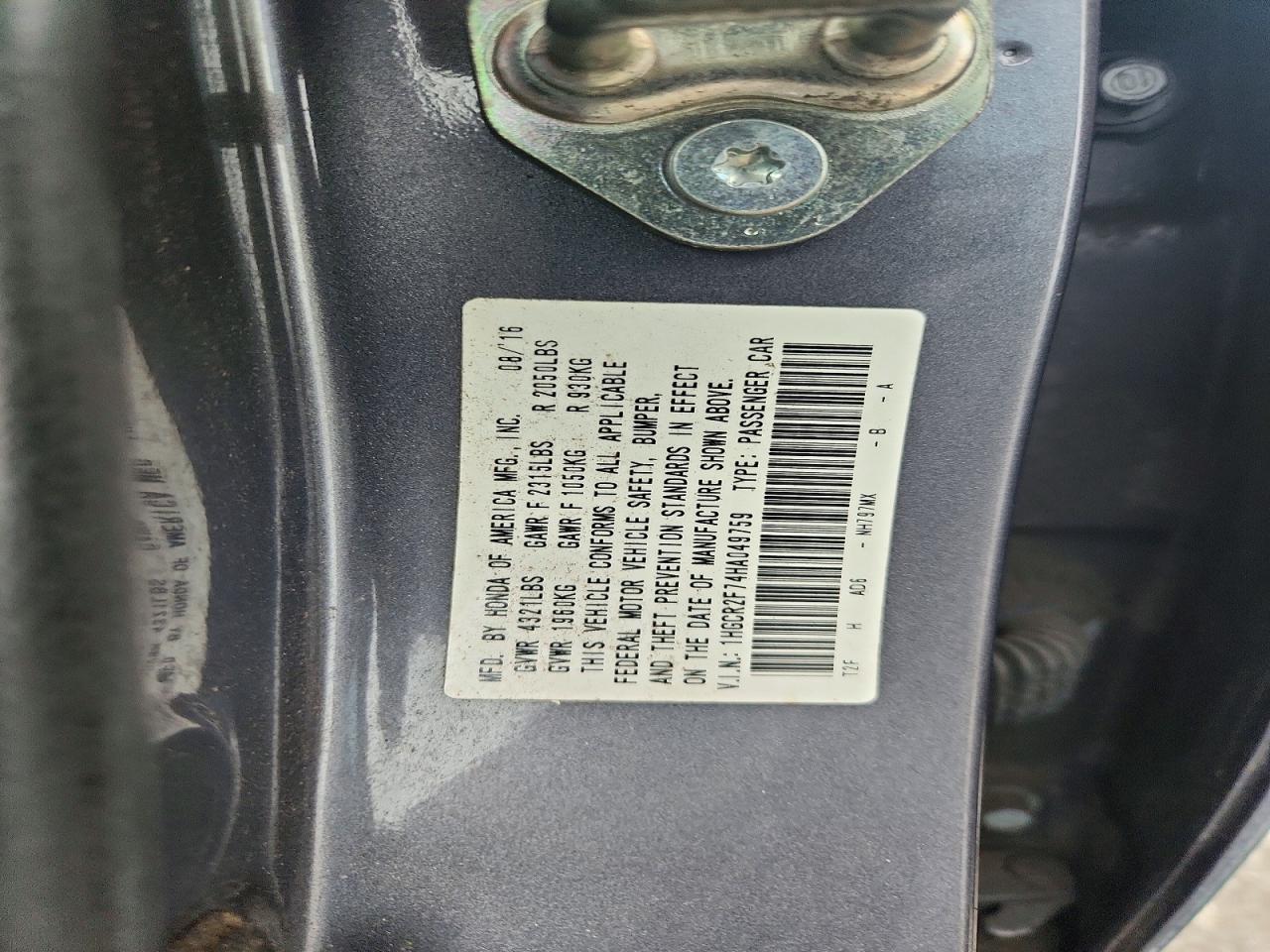 2017 HONDA ACCORD EX photo 12