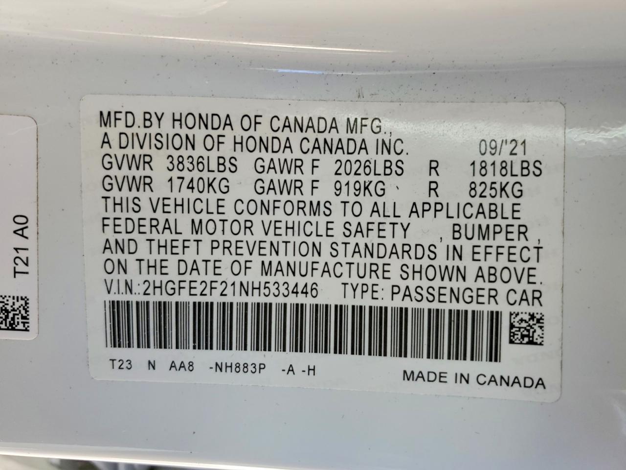 2022 HONDA CIVIC LX photo 12