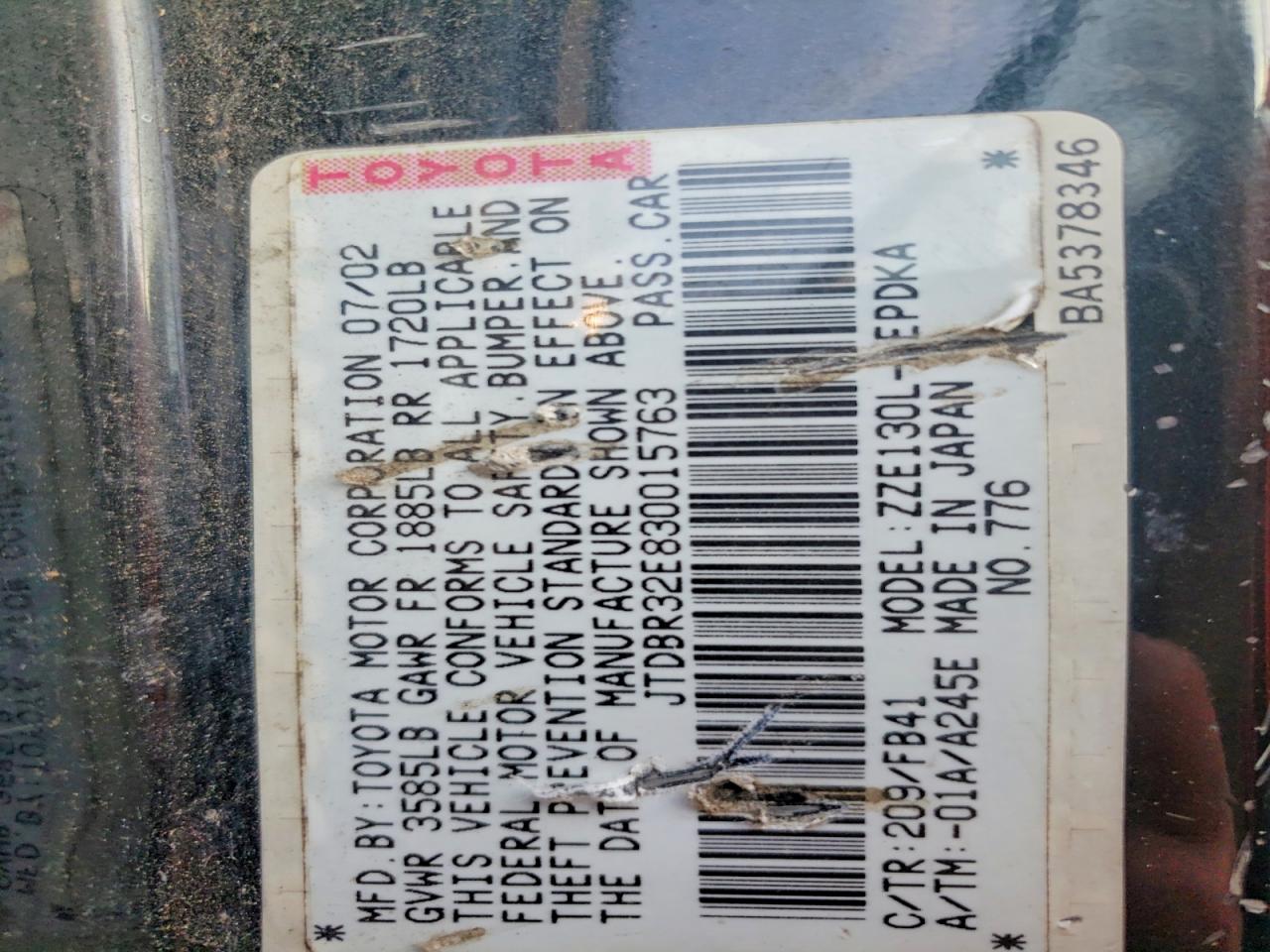 2003 TOYOTA COROLLA CE photo 13