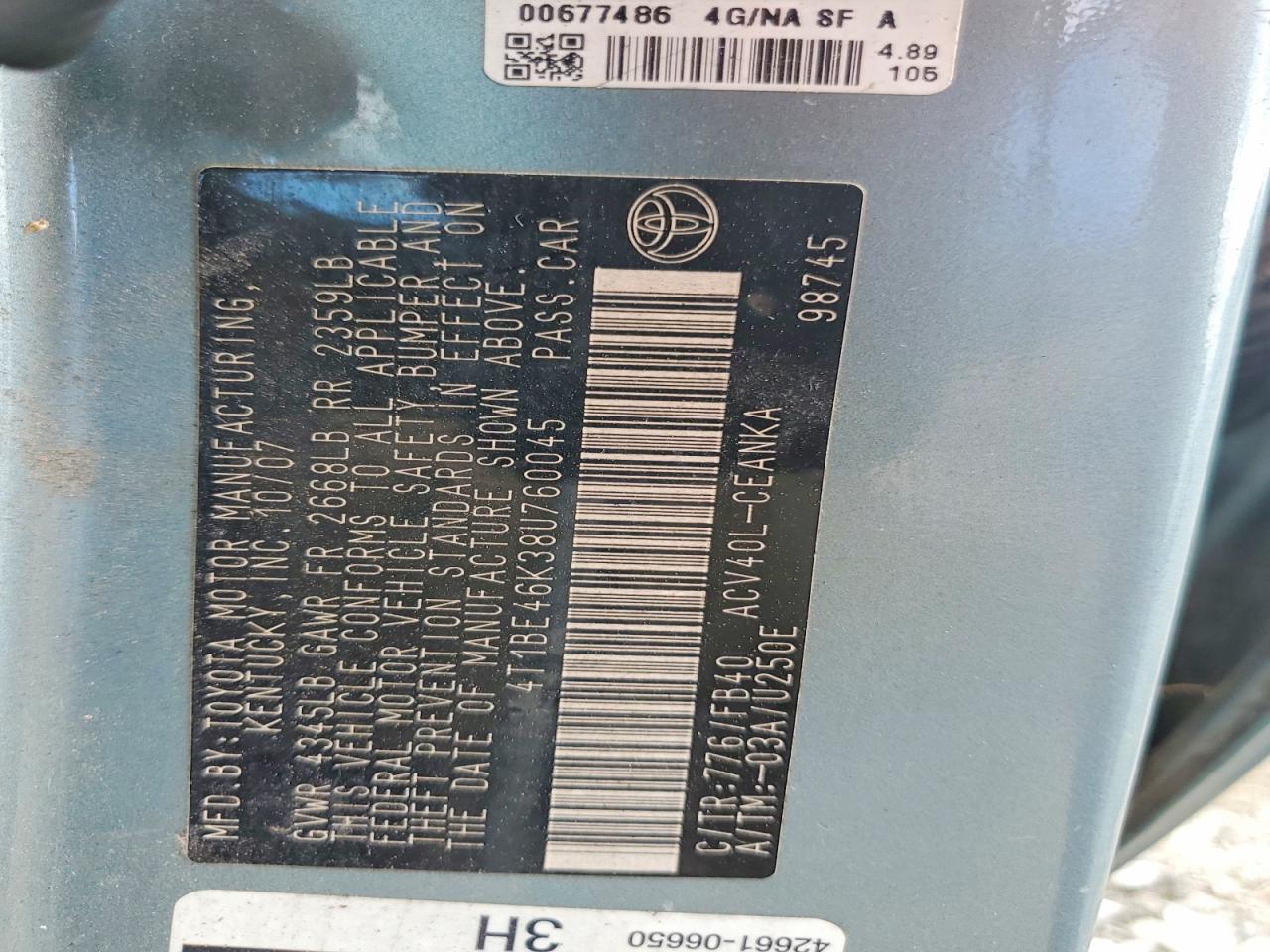 2008 TOYOTA CAMRY CE photo 12
