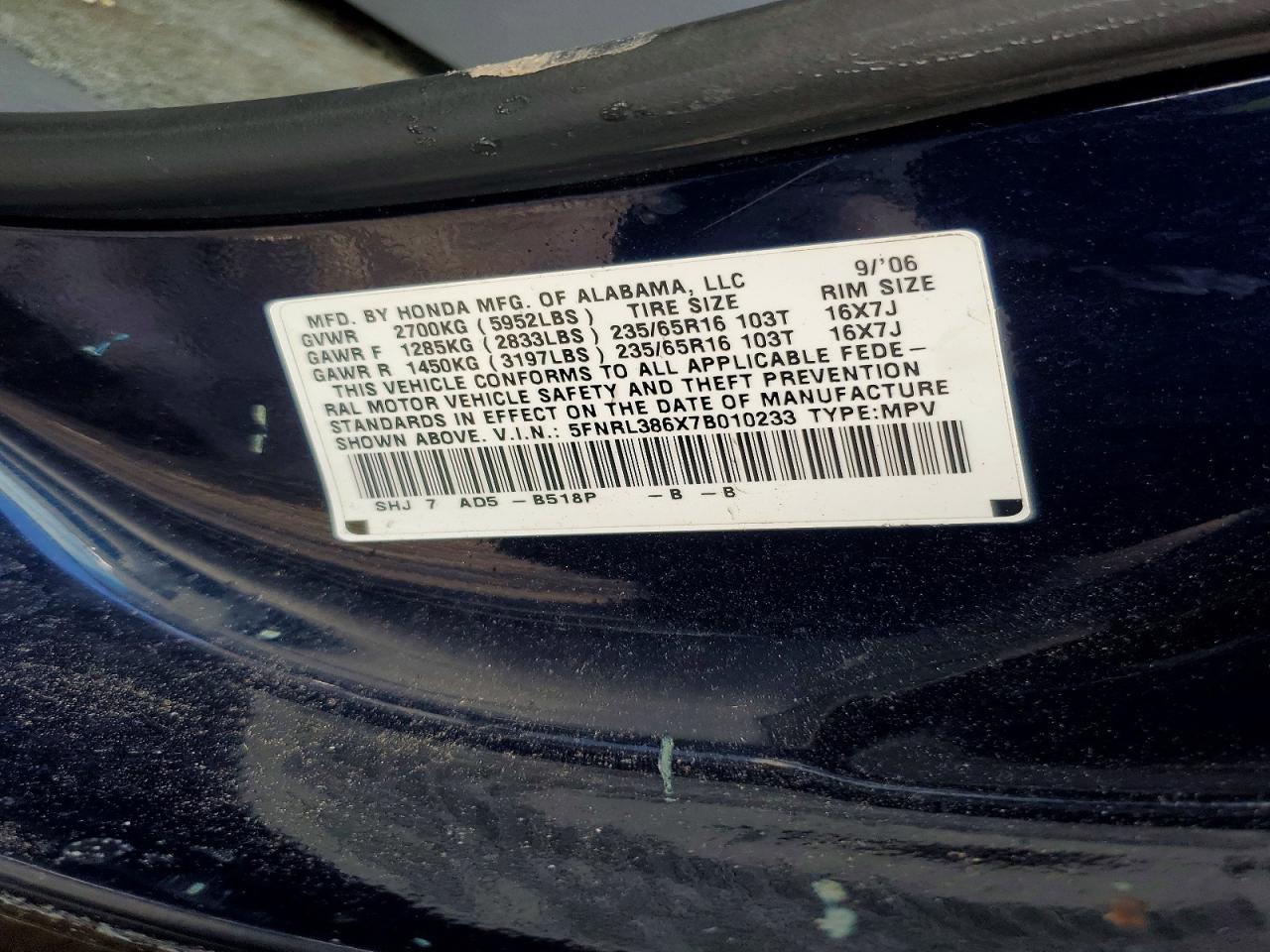 2007 HONDA ODYSSEY photo 13