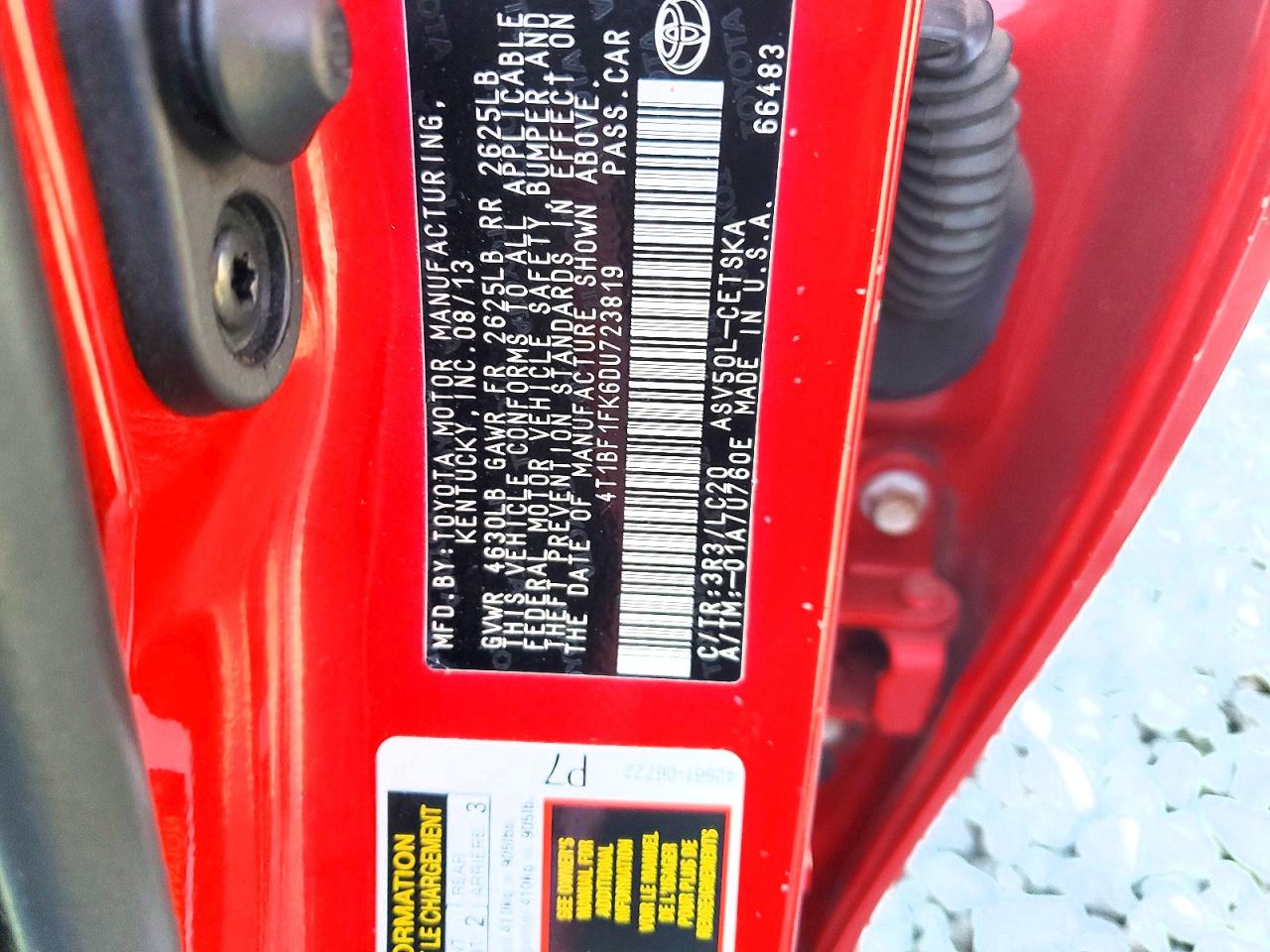 2013 TOYOTA CAMRY L photo 12