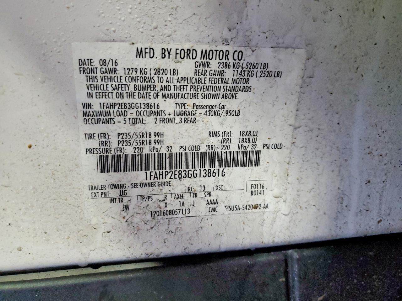 2016 FORD TAURUS SEL photo 12