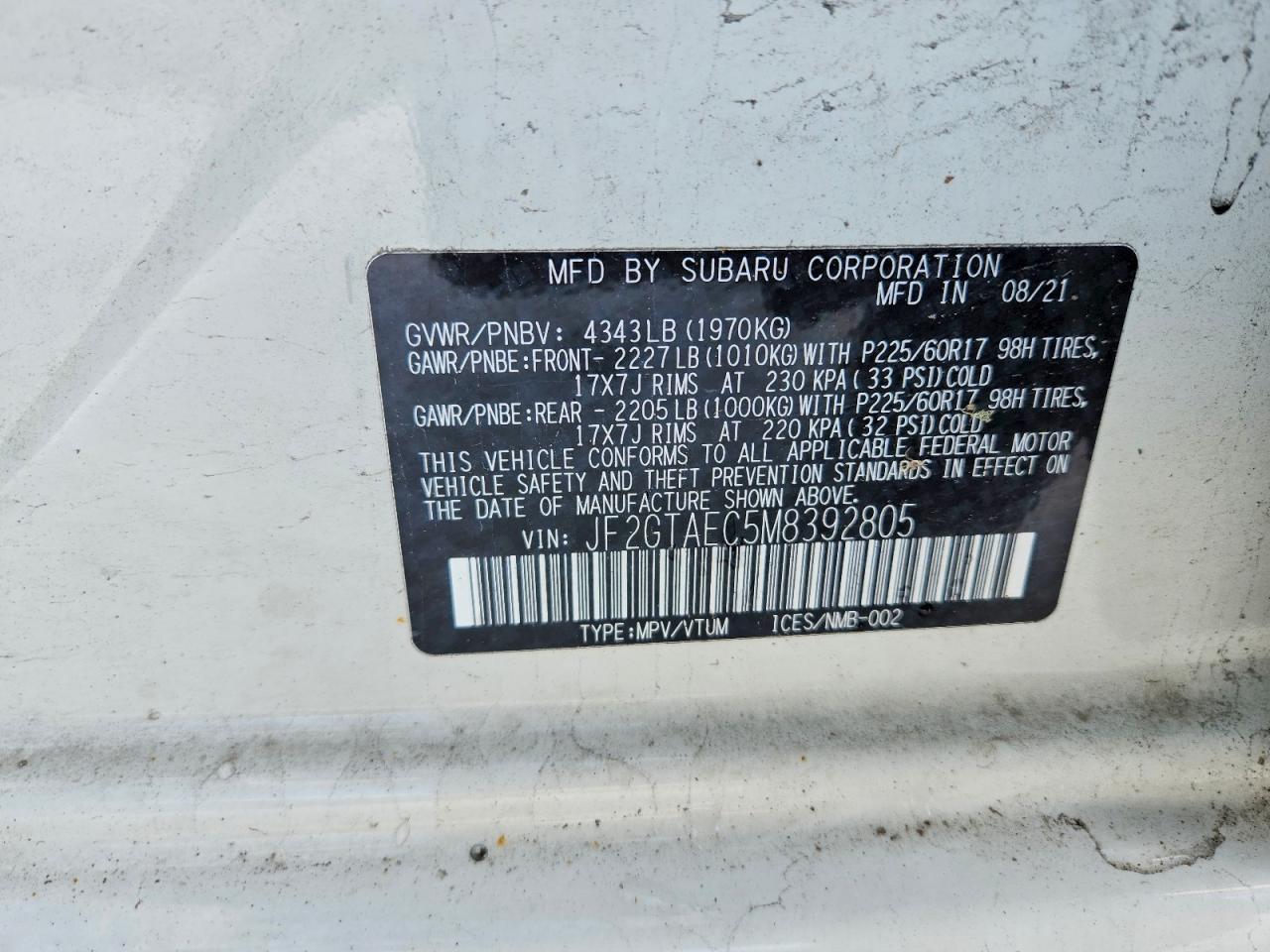 2021 SUBARU CROSSTREK PREMIUM photo 12
