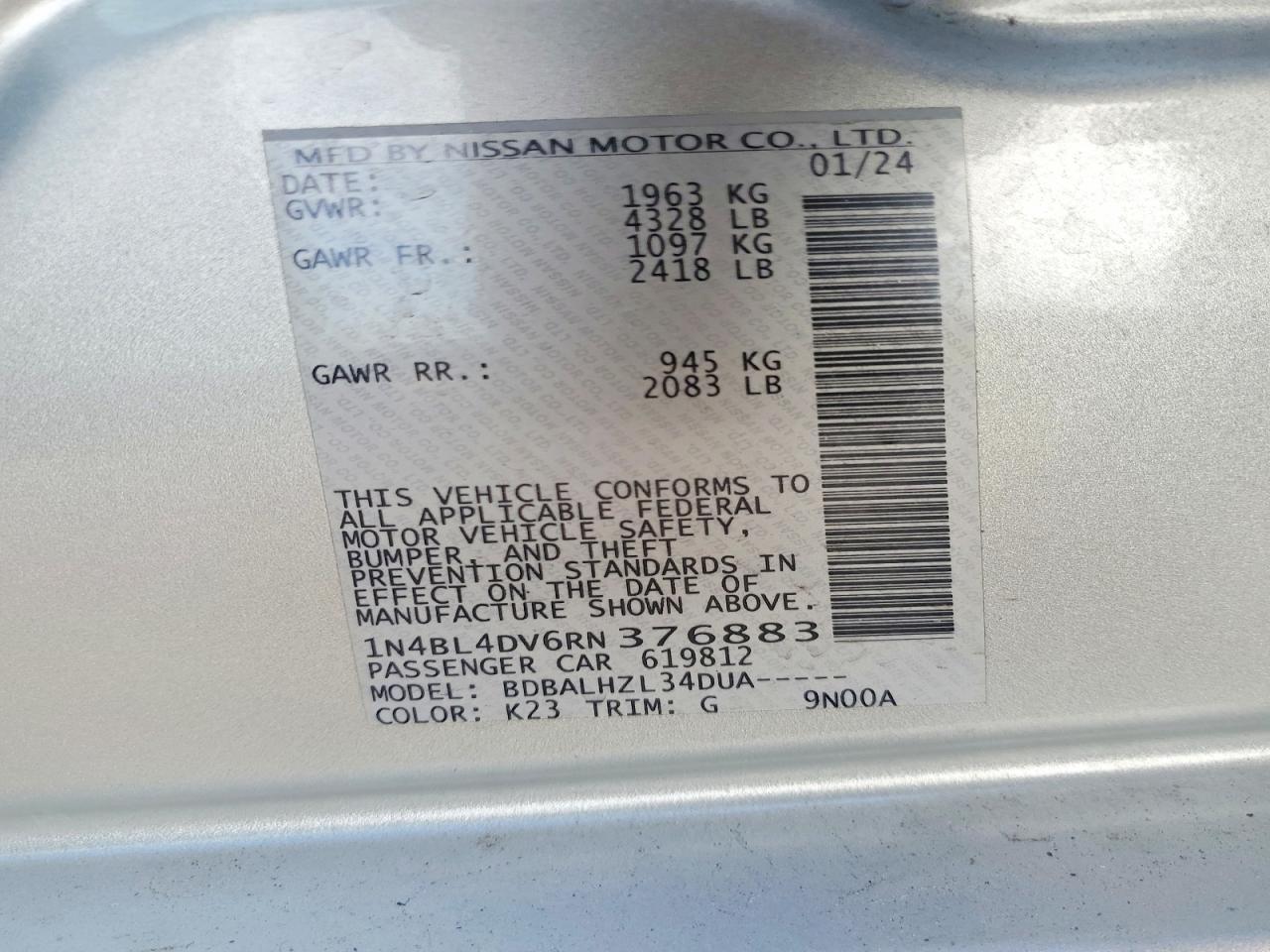 2024 NISSAN ALTIMA SV photo 12