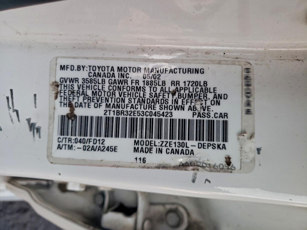 2003 TOYOTA COROLLA CE photo 12