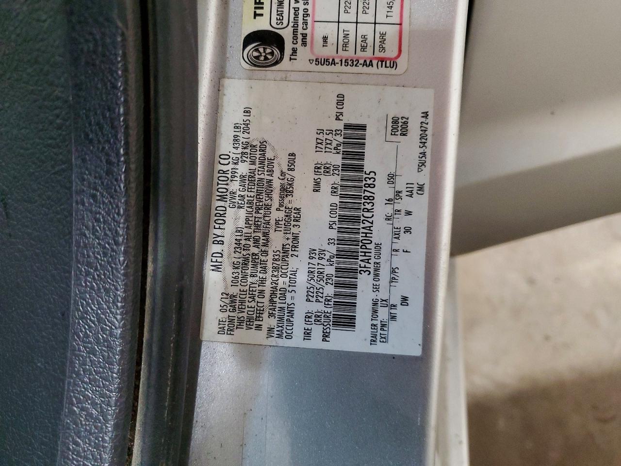 2012 FORD FUSION SE photo 12