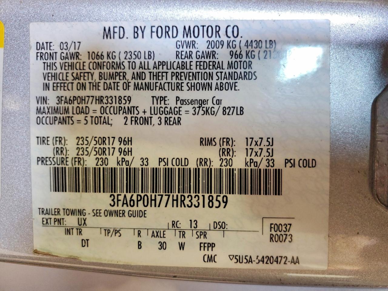 2017 FORD FUSION SE photo 12