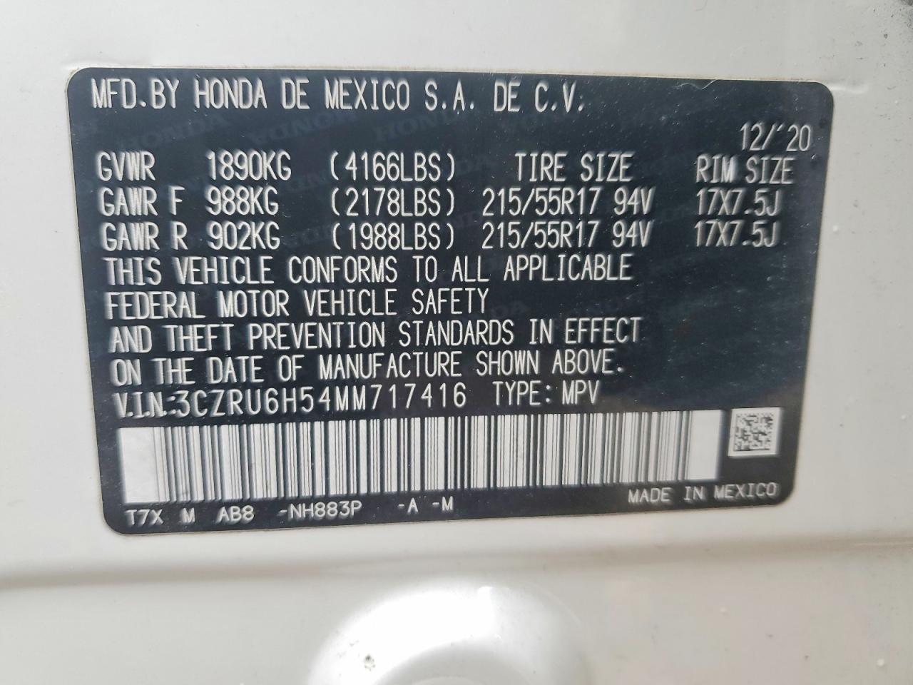 2021 HONDA HR-V EX photo 14