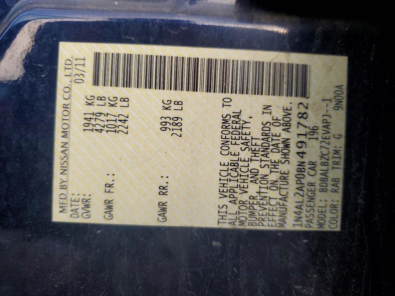 2011 NISSAN ALTIMA BASE photo 23