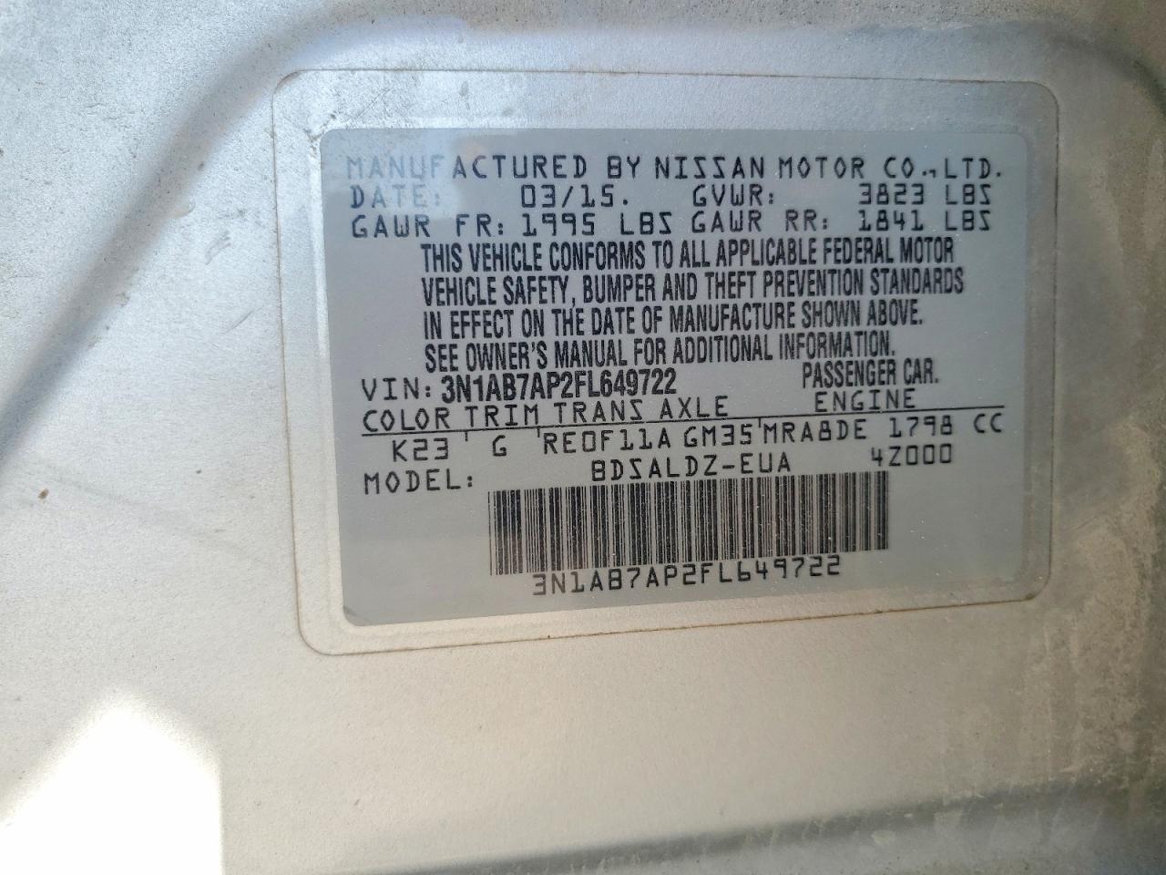 2015 NISSAN SENTRA S photo 13