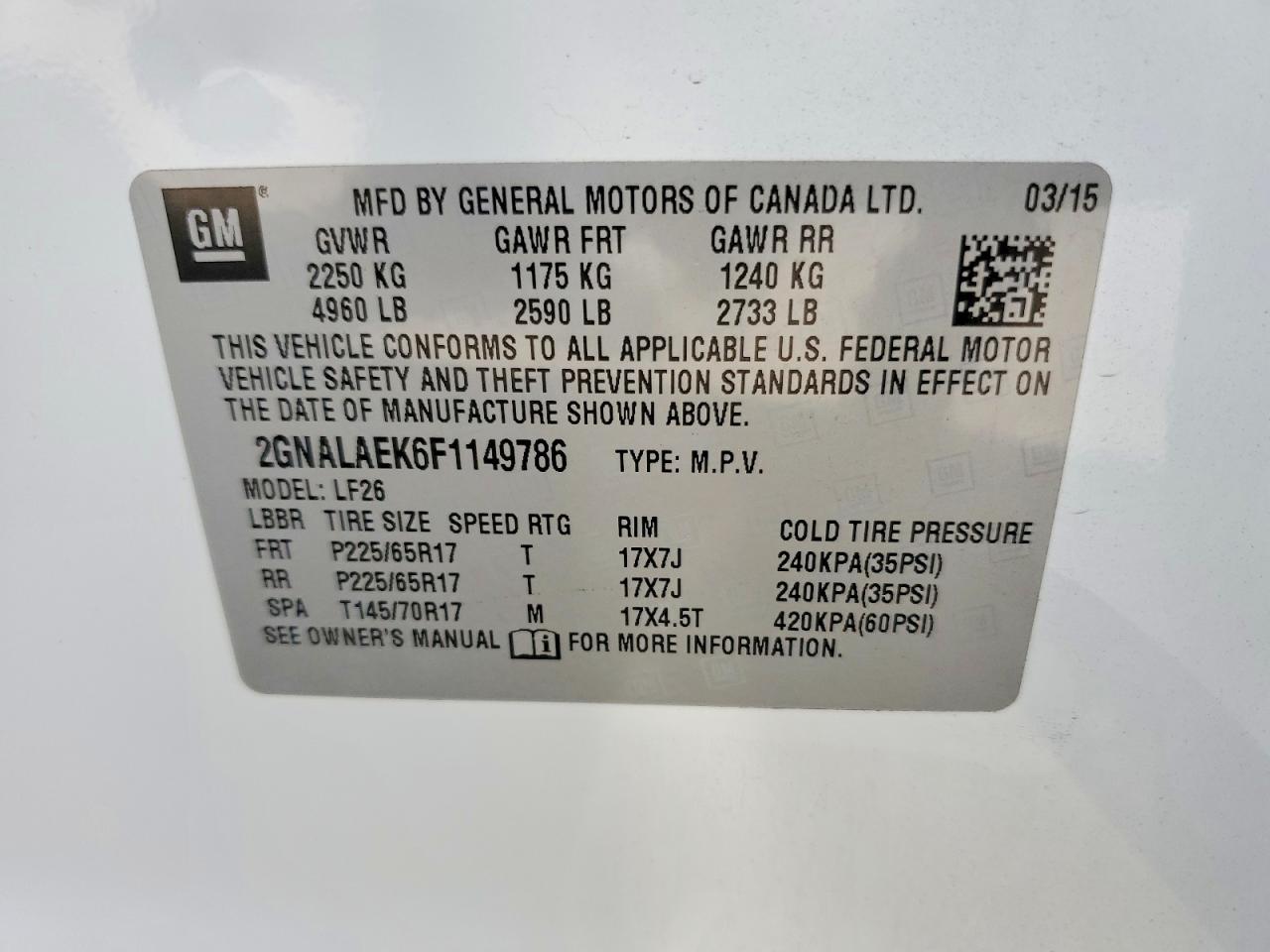 2015 CHEVROLET EQUINOX LS photo 13