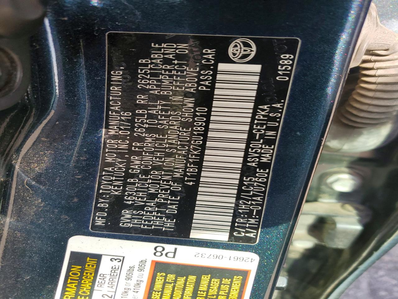 2016 TOYOTA CAMRY LE photo 12