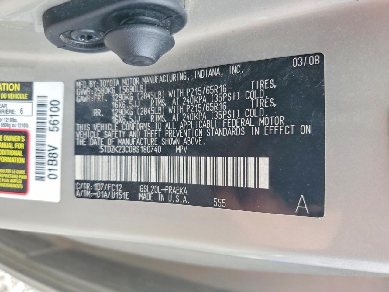 2008 TOYOTA SIENNA CE photo 14
