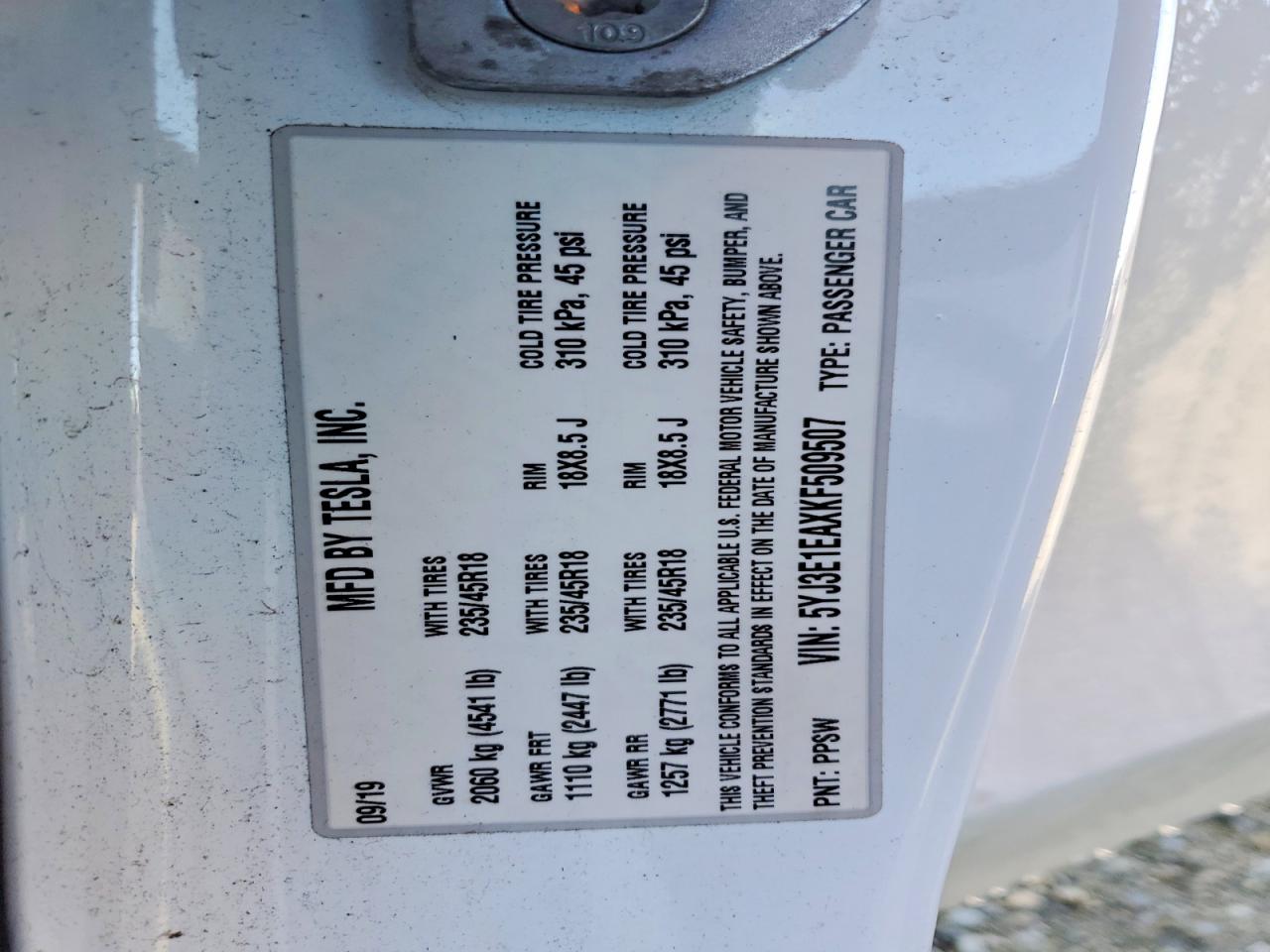 2019 TESLA MODEL 3 photo 12
