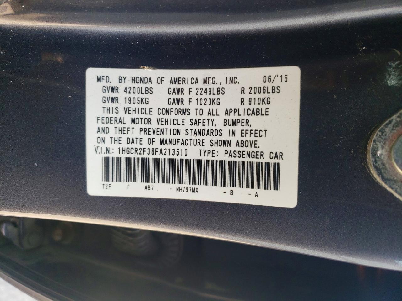 2015 HONDA ACCORD LX photo 12