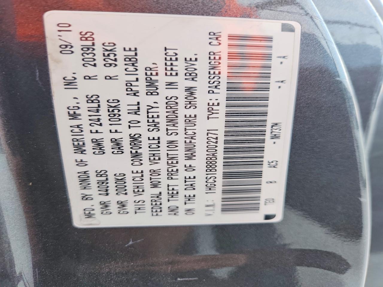2011 HONDA ACCORD EXL photo 12