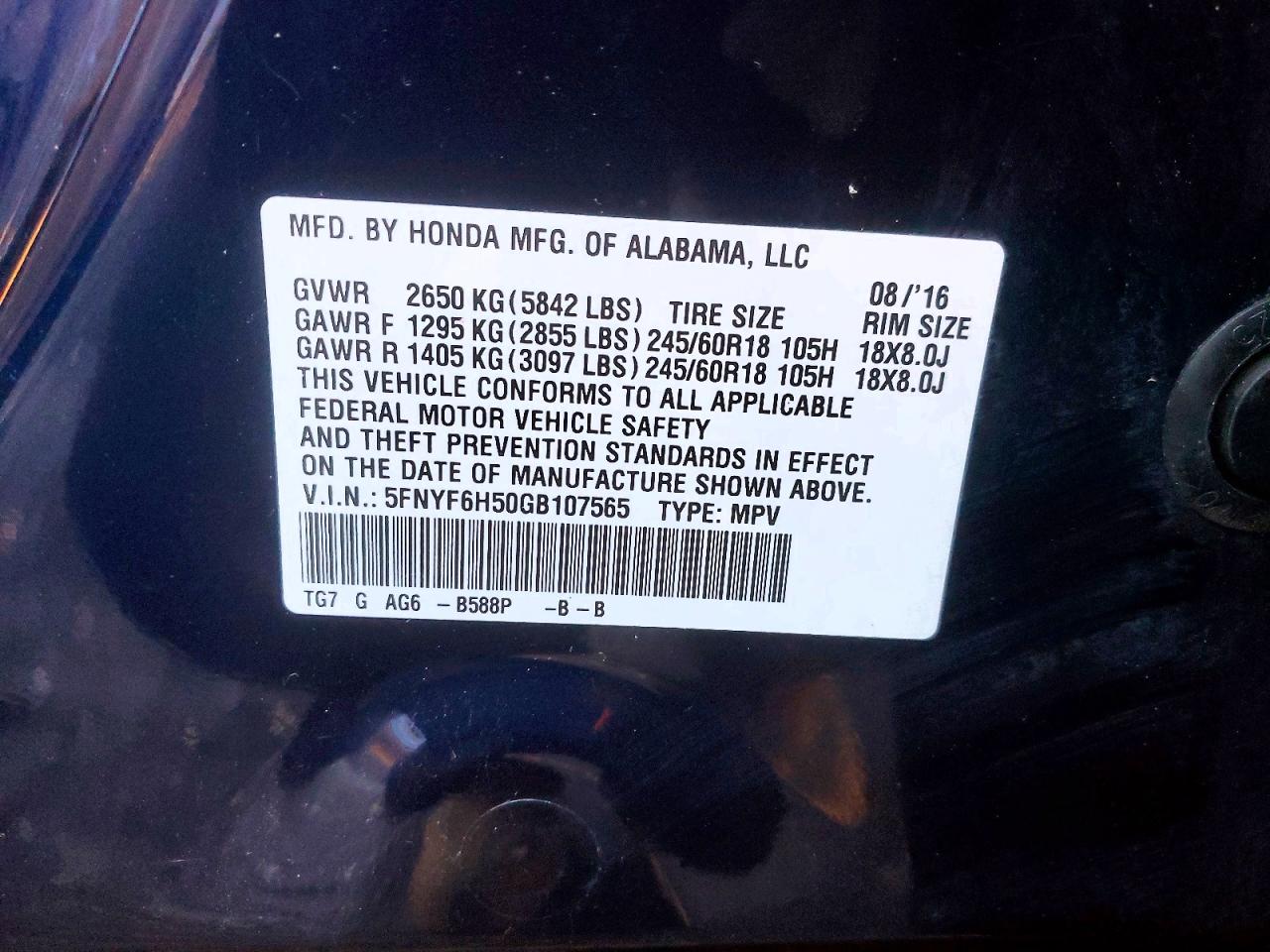 2016 HONDA PILOT EXL photo 14