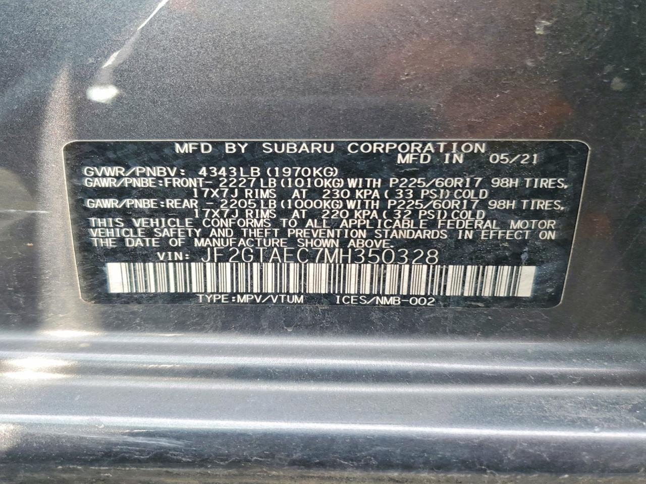 2021 SUBARU CROSSTREK PREMIUM photo 12